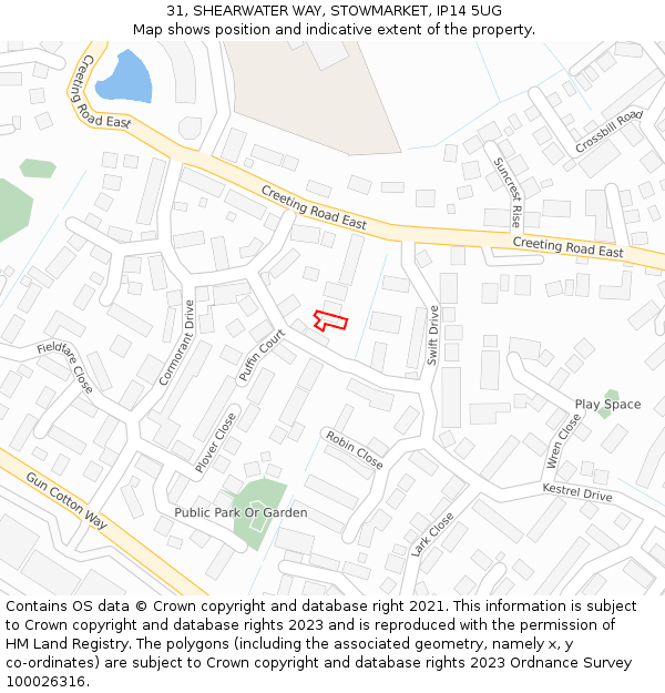 31, SHEARWATER WAY, STOWMARKET, IP14 5UG: Location map and indicative extent of plot