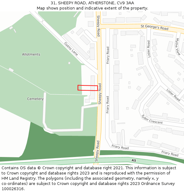 31, SHEEPY ROAD, ATHERSTONE, CV9 3AA: Location map and indicative extent of plot