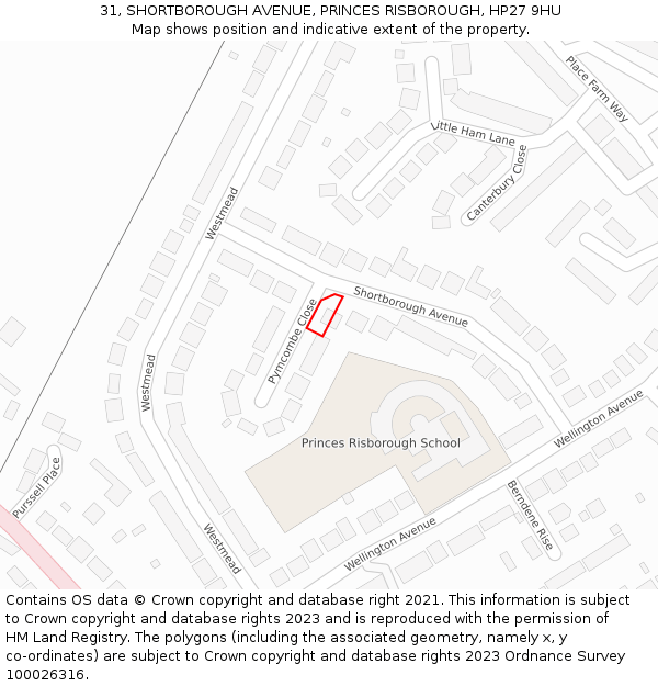 31, SHORTBOROUGH AVENUE, PRINCES RISBOROUGH, HP27 9HU: Location map and indicative extent of plot