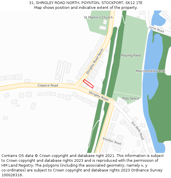 31, SHRIGLEY ROAD NORTH, POYNTON, STOCKPORT, SK12 1TE: Location map and indicative extent of plot