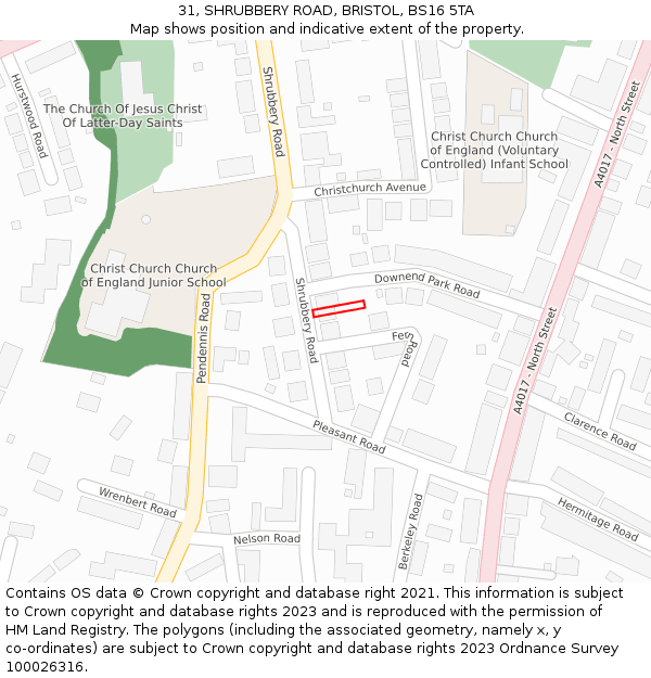 31, SHRUBBERY ROAD, BRISTOL, BS16 5TA: Location map and indicative extent of plot