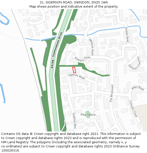 31, SIGERSON ROAD, SWINDON, SN25 1WA: Location map and indicative extent of plot