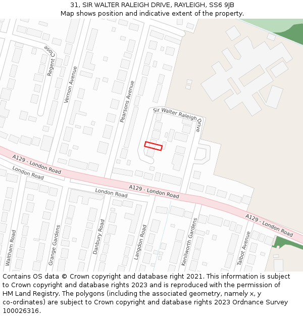 31, SIR WALTER RALEIGH DRIVE, RAYLEIGH, SS6 9JB: Location map and indicative extent of plot