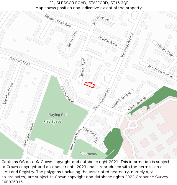 31, SLESSOR ROAD, STAFFORD, ST16 3QE: Location map and indicative extent of plot