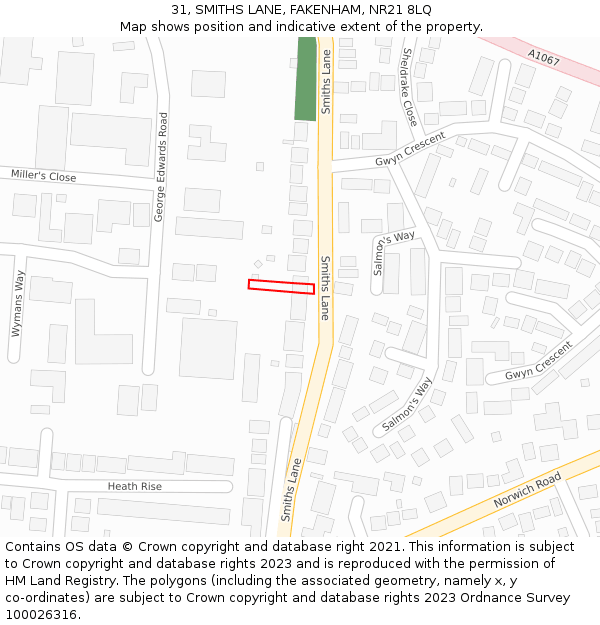 31, SMITHS LANE, FAKENHAM, NR21 8LQ: Location map and indicative extent of plot