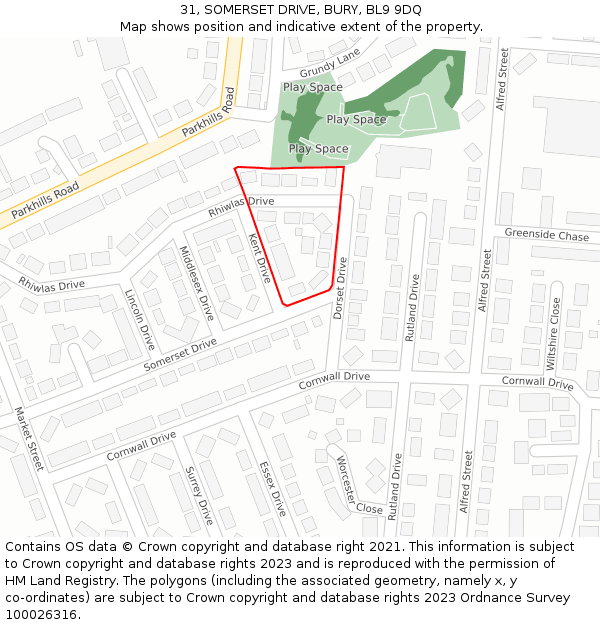 31, SOMERSET DRIVE, BURY, BL9 9DQ: Location map and indicative extent of plot