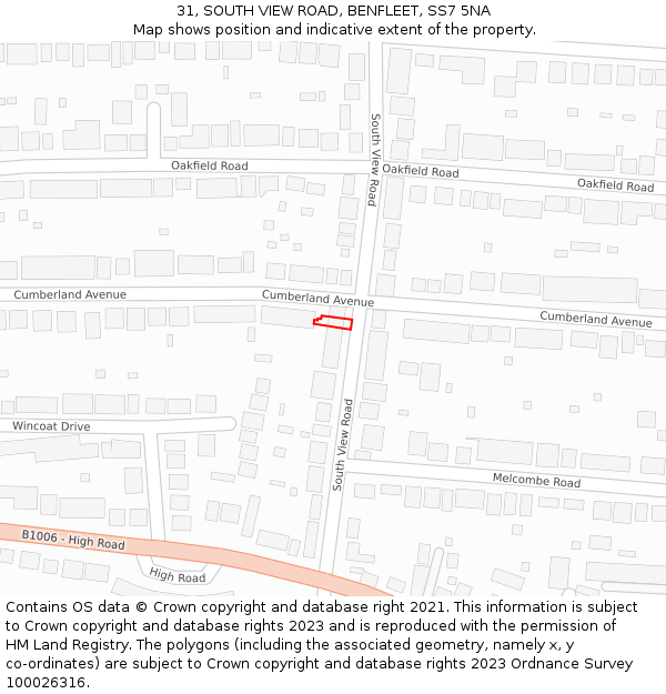 31, SOUTH VIEW ROAD, BENFLEET, SS7 5NA: Location map and indicative extent of plot