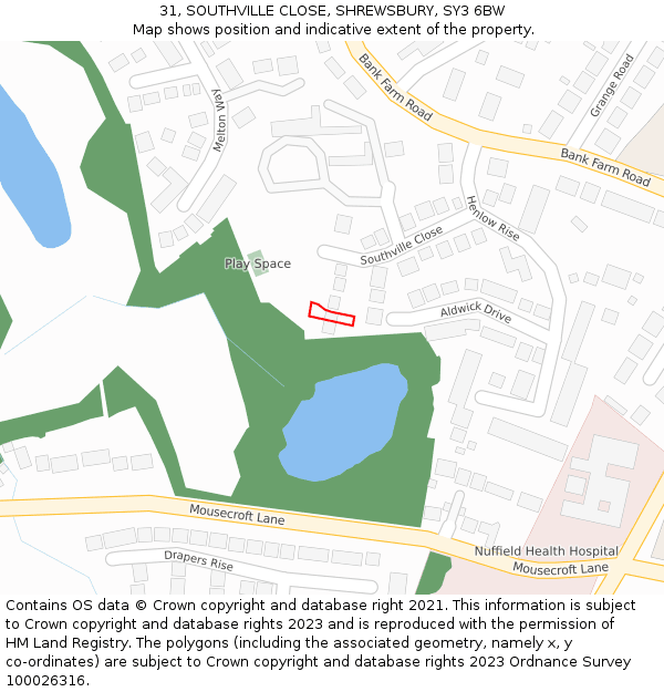 31, SOUTHVILLE CLOSE, SHREWSBURY, SY3 6BW: Location map and indicative extent of plot