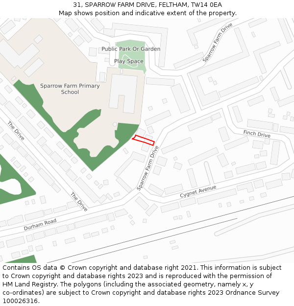 31, SPARROW FARM DRIVE, FELTHAM, TW14 0EA: Location map and indicative extent of plot