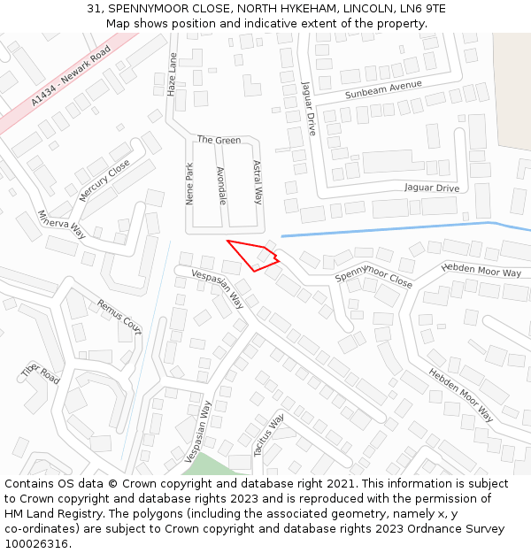 31, SPENNYMOOR CLOSE, NORTH HYKEHAM, LINCOLN, LN6 9TE: Location map and indicative extent of plot