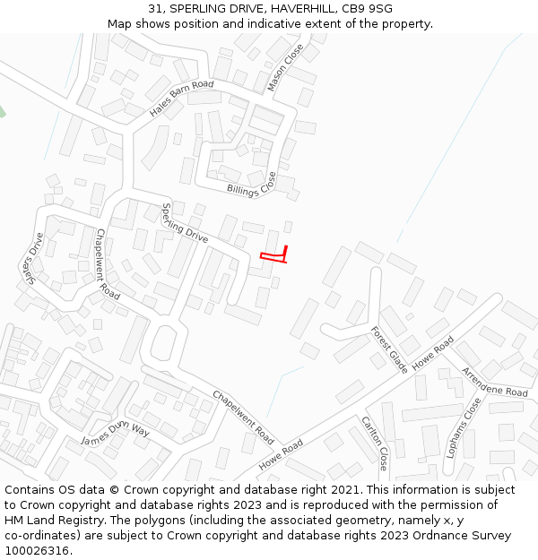 31, SPERLING DRIVE, HAVERHILL, CB9 9SG: Location map and indicative extent of plot