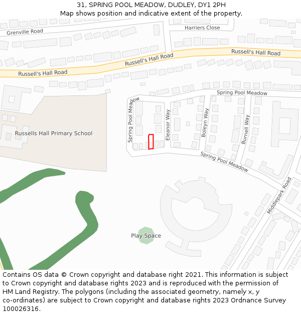 31, SPRING POOL MEADOW, DUDLEY, DY1 2PH: Location map and indicative extent of plot