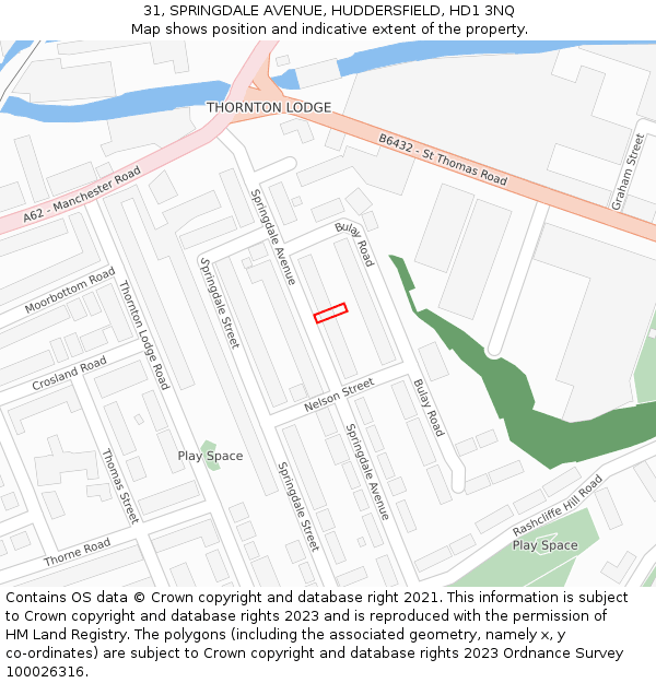 31, SPRINGDALE AVENUE, HUDDERSFIELD, HD1 3NQ: Location map and indicative extent of plot