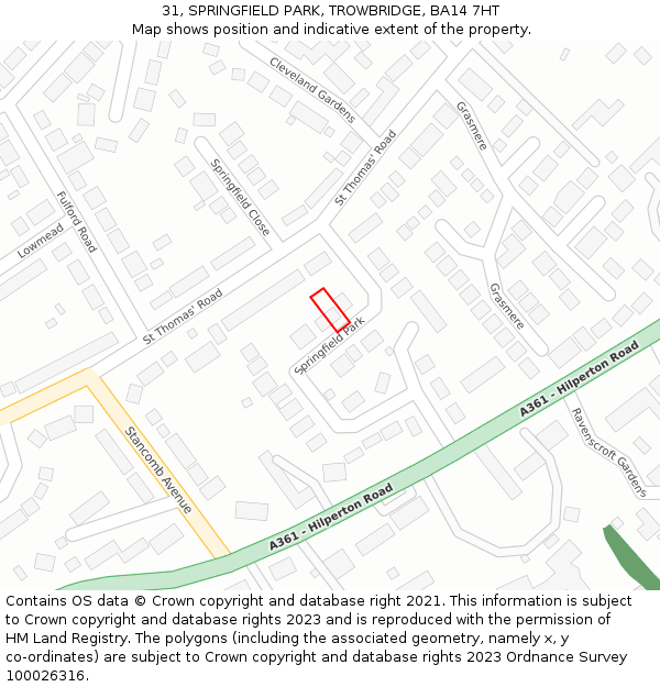 31, SPRINGFIELD PARK, TROWBRIDGE, BA14 7HT: Location map and indicative extent of plot