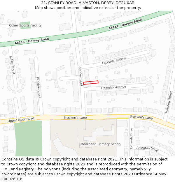 31, STANLEY ROAD, ALVASTON, DERBY, DE24 0AB: Location map and indicative extent of plot