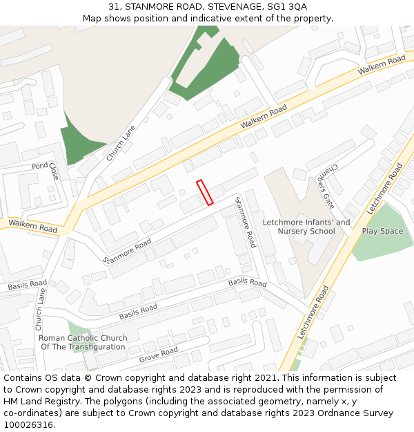 31, STANMORE ROAD, STEVENAGE, SG1 3QA: Location map and indicative extent of plot