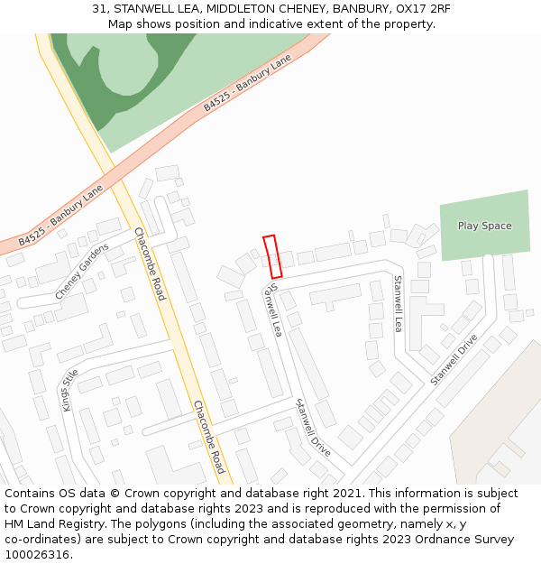 31, STANWELL LEA, MIDDLETON CHENEY, BANBURY, OX17 2RF: Location map and indicative extent of plot
