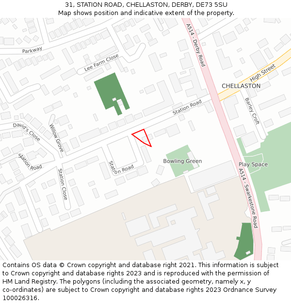 31, STATION ROAD, CHELLASTON, DERBY, DE73 5SU: Location map and indicative extent of plot