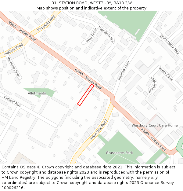 31, STATION ROAD, WESTBURY, BA13 3JW: Location map and indicative extent of plot