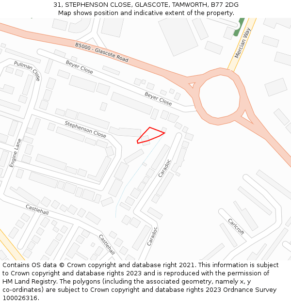 31, STEPHENSON CLOSE, GLASCOTE, TAMWORTH, B77 2DG: Location map and indicative extent of plot