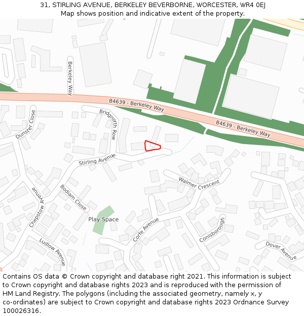 31, STIRLING AVENUE, BERKELEY BEVERBORNE, WORCESTER, WR4 0EJ: Location map and indicative extent of plot