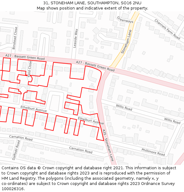 31, STONEHAM LANE, SOUTHAMPTON, SO16 2NU: Location map and indicative extent of plot