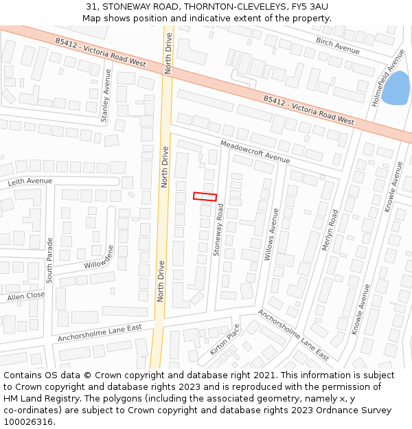 31, STONEWAY ROAD, THORNTON-CLEVELEYS, FY5 3AU: Location map and indicative extent of plot