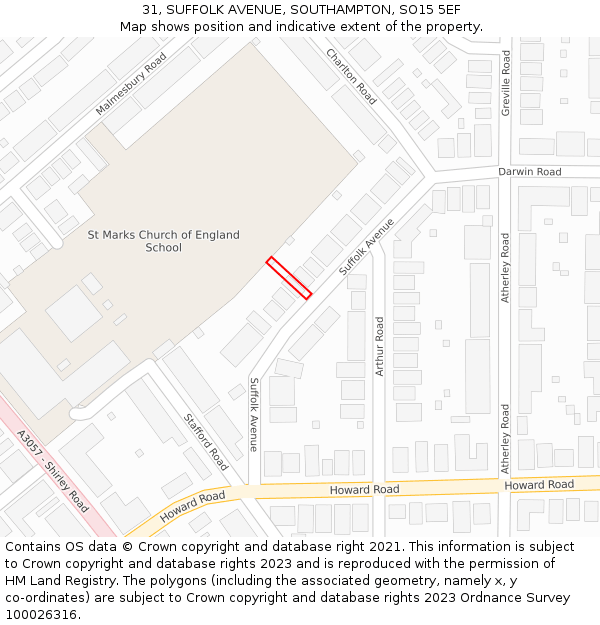 31, SUFFOLK AVENUE, SOUTHAMPTON, SO15 5EF: Location map and indicative extent of plot