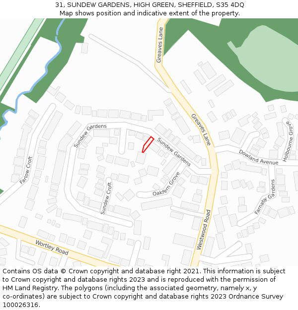 31, SUNDEW GARDENS, HIGH GREEN, SHEFFIELD, S35 4DQ: Location map and indicative extent of plot