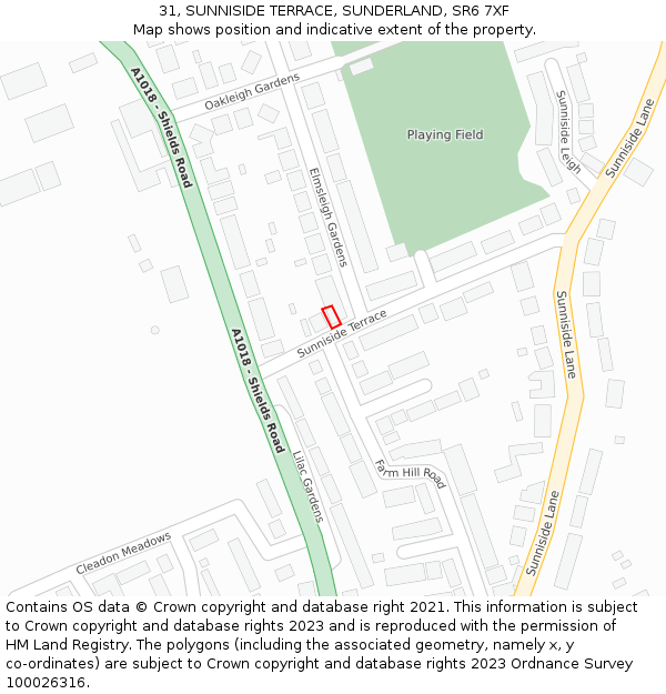 31, SUNNISIDE TERRACE, SUNDERLAND, SR6 7XF: Location map and indicative extent of plot