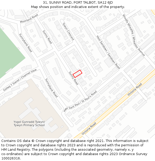 31, SUNNY ROAD, PORT TALBOT, SA12 6JD: Location map and indicative extent of plot