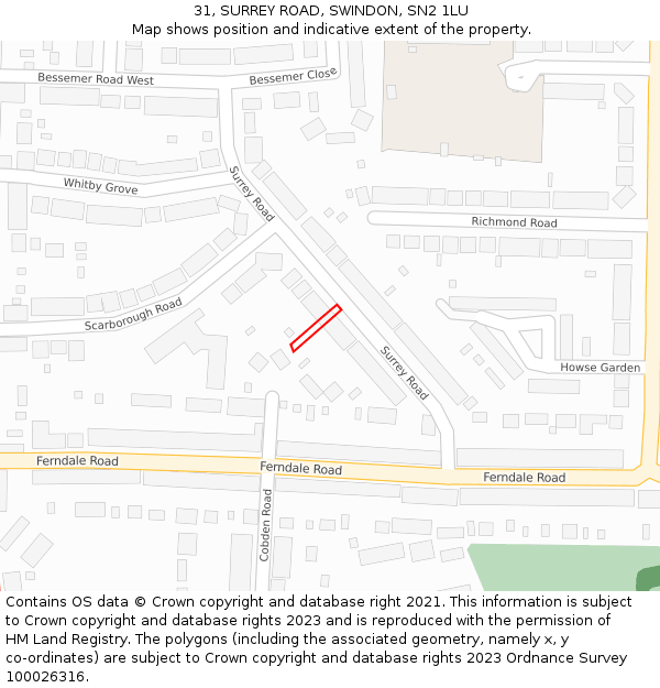 31, SURREY ROAD, SWINDON, SN2 1LU: Location map and indicative extent of plot