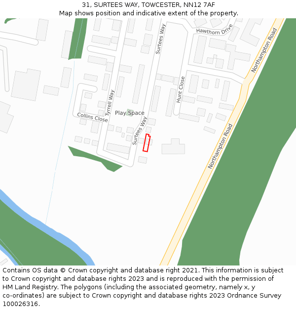 31, SURTEES WAY, TOWCESTER, NN12 7AF: Location map and indicative extent of plot