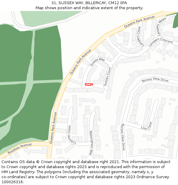 31, SUSSEX WAY, BILLERICAY, CM12 0FA: Location map and indicative extent of plot