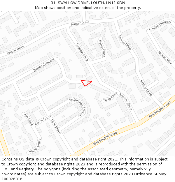 31, SWALLOW DRIVE, LOUTH, LN11 0DN: Location map and indicative extent of plot