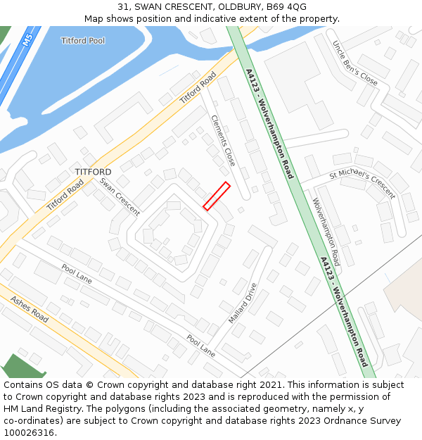 31, SWAN CRESCENT, OLDBURY, B69 4QG: Location map and indicative extent of plot