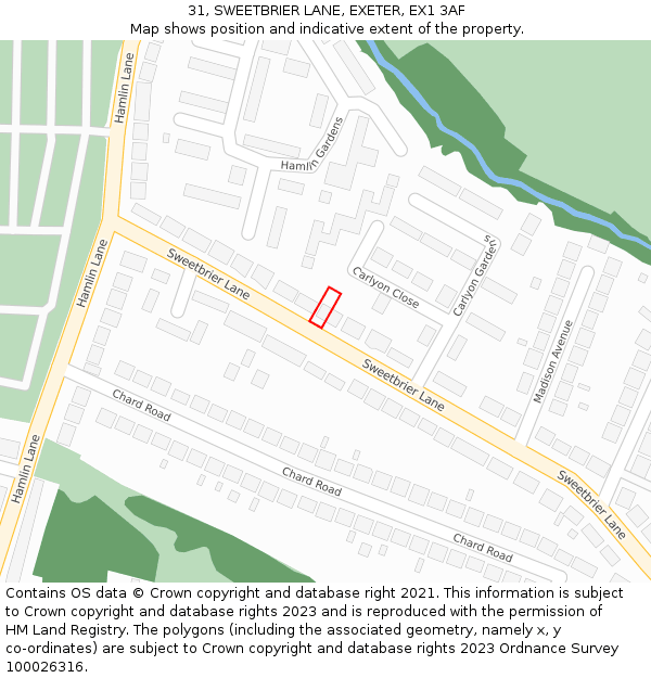 31, SWEETBRIER LANE, EXETER, EX1 3AF: Location map and indicative extent of plot
