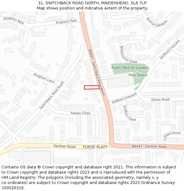 31, SWITCHBACK ROAD NORTH, MAIDENHEAD, SL6 7UF: Location map and indicative extent of plot