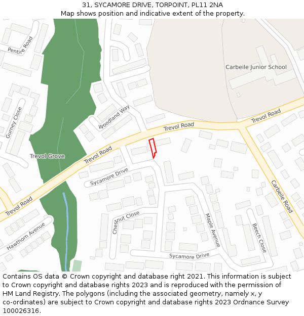 31, SYCAMORE DRIVE, TORPOINT, PL11 2NA: Location map and indicative extent of plot