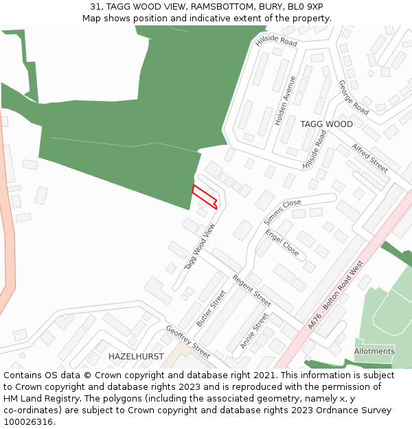31, TAGG WOOD VIEW, RAMSBOTTOM, BURY, BL0 9XP: Location map and indicative extent of plot