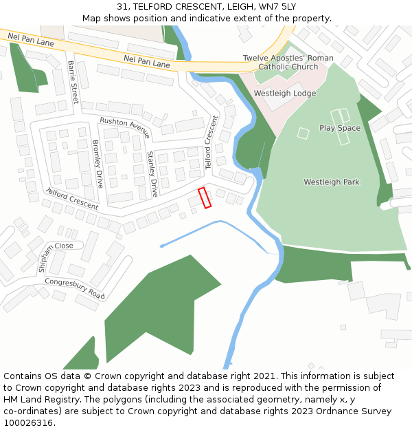 31, TELFORD CRESCENT, LEIGH, WN7 5LY: Location map and indicative extent of plot