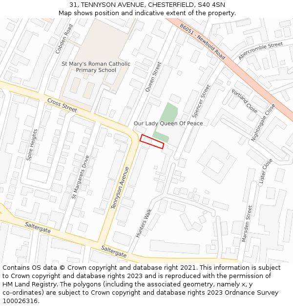 31, TENNYSON AVENUE, CHESTERFIELD, S40 4SN: Location map and indicative extent of plot