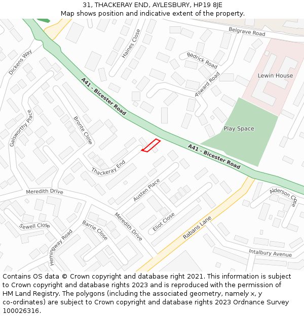 31, THACKERAY END, AYLESBURY, HP19 8JE: Location map and indicative extent of plot