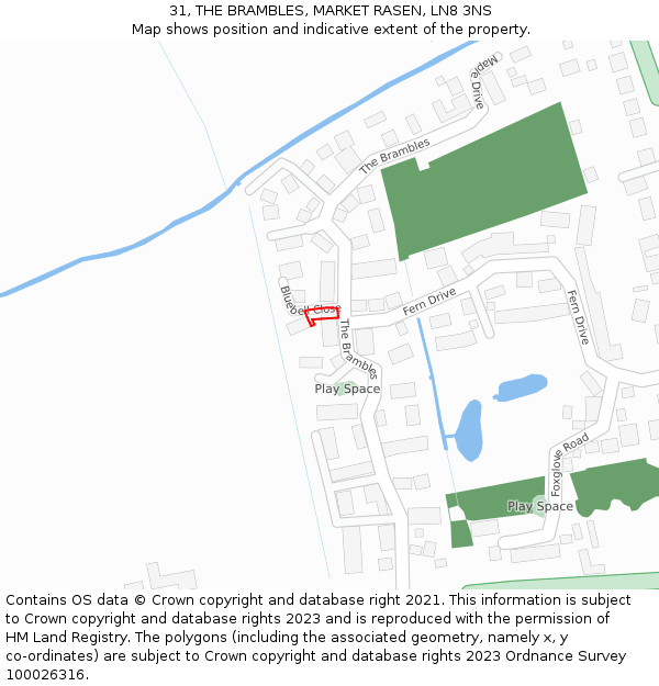 31, THE BRAMBLES, MARKET RASEN, LN8 3NS: Location map and indicative extent of plot