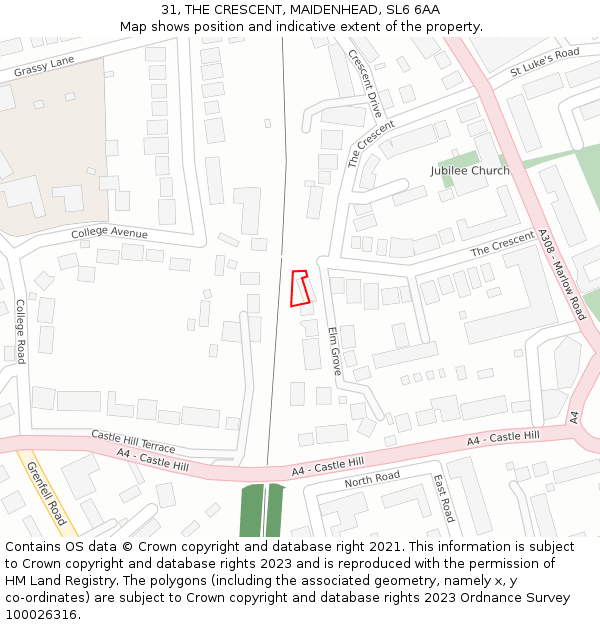 31, THE CRESCENT, MAIDENHEAD, SL6 6AA: Location map and indicative extent of plot