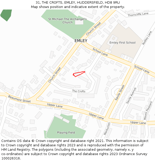 31, THE CROFTS, EMLEY, HUDDERSFIELD, HD8 9RU: Location map and indicative extent of plot