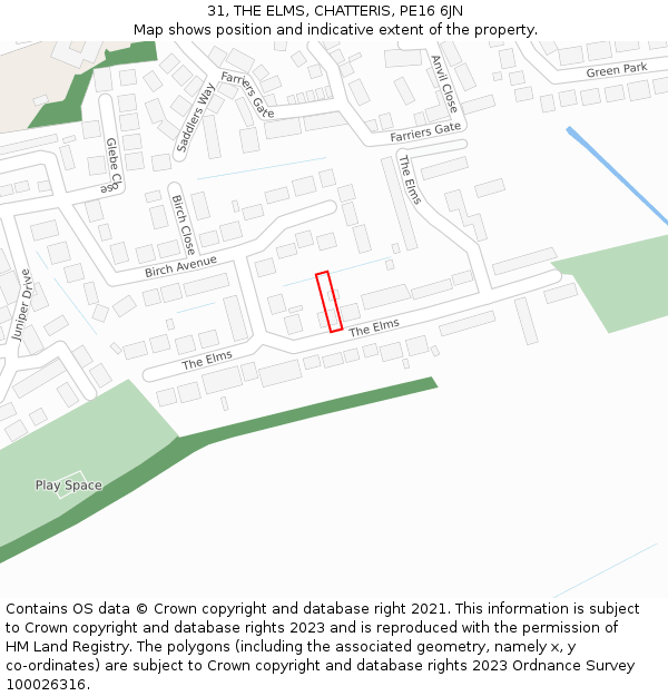 31, THE ELMS, CHATTERIS, PE16 6JN: Location map and indicative extent of plot