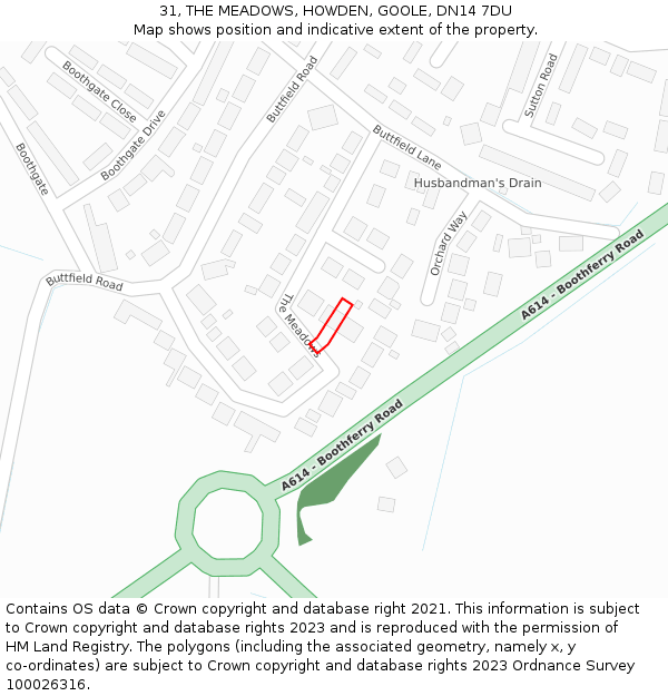 31, THE MEADOWS, HOWDEN, GOOLE, DN14 7DU: Location map and indicative extent of plot