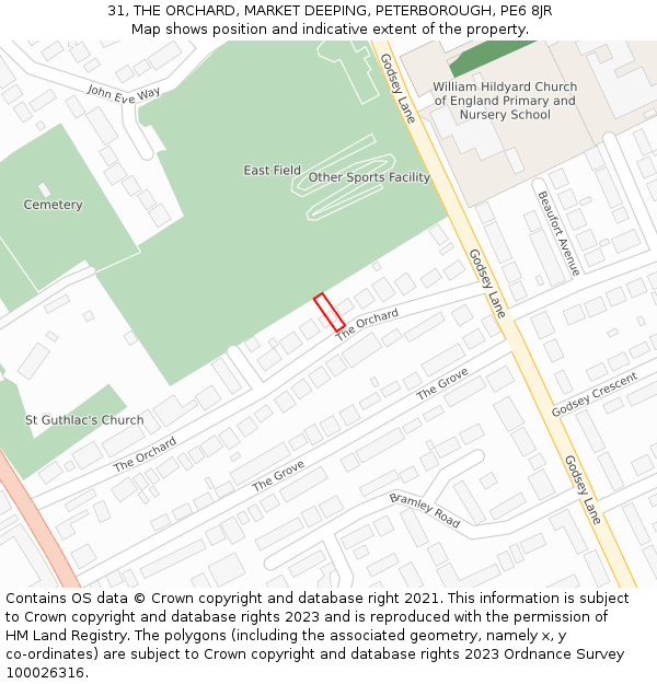 31, THE ORCHARD, MARKET DEEPING, PETERBOROUGH, PE6 8JR: Location map and indicative extent of plot