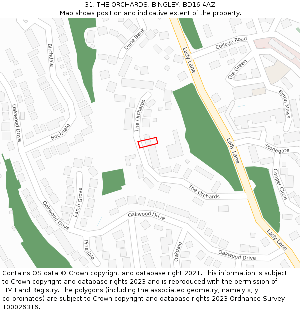 31, THE ORCHARDS, BINGLEY, BD16 4AZ: Location map and indicative extent of plot
